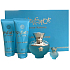 Versace Dylan Turquoise toaletná voda pre ženy 100 ml + sprchový gél 100 ml + telový gél 100 ml + toaletná voda 5 ml, darčeková sada pre ženy