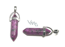 Magnezit / Howlit fialový prívesok kyvadlo šesťuholník prírodný kameň 41 x 13 mm, čistiaci kameň