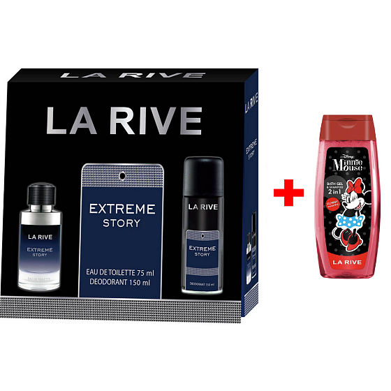 LA RIVE EXTREME STORY toaletná voda 75 ml + deodorant sprej 150 ml, darčeková sada pre mužov + Sprchový gel La Rive 2v1 Minie 250 ml NAVÍAC