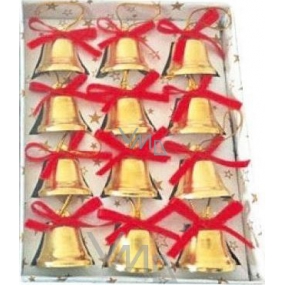 Zvončeky zlaté s červenou mašličkou 2,5 cm 12 kusov v krabičke