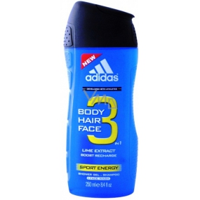 Adidas Sport Energy 3v1 sprchový gél na telo, vlasy a tvár pre mužov 250 ml