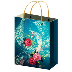 Anjel Darčeková papierová taška 15 x 12 x 5,5 cm tmavo modrá s ruží