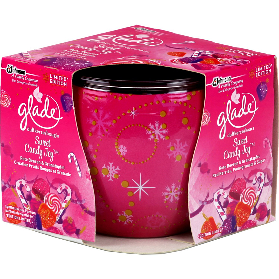Glade Sweet Candy Joy vonná sviečka v skle doba horenia až 30 hodín 120 g