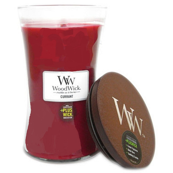 WoodWick Currant - Ríbezľa vonná sviečka s dreveným knôtom a viečkom sklo veľká 609,5 g