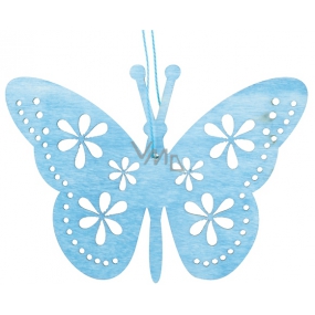 Motýľ na zavesenie, drevený modrý 12 cm
