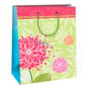 Ditipo Darčeková papierová taška 26 x 32,5 x 13,8 cm svetlo zelená červený, ružový kvet