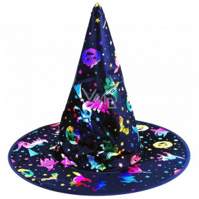 Rappa Halloween Klobúk čarodejnícky s farebnými obrázkami pre dospelých 34 cm