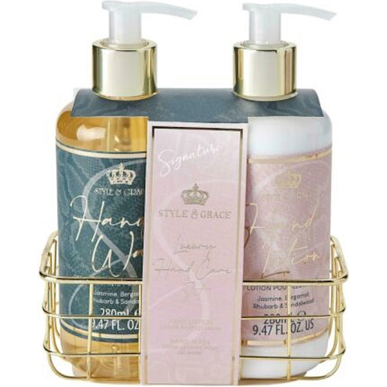 Sunkissed Handcare Signature tekuté mydlo na ruky 280 ml + krém na ruky 280 ml + kovový košík, kozmetická sada pre ženy