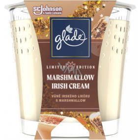 Sviečka Glade Marshmallow Irish Cream s vôňou írskeho likéru a marshmallow v skle, čas horenia až 38 hodín 129 g