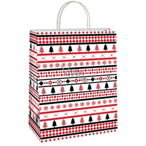 Ditipo Darčeková papierová taška 22 x 10 x 29 cm Vianočné červené a čierne stromčeky