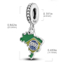 Charm Striebro 925 Brazília vlajka - hojdajúca sa mapa, prívesok na náramok cestovanie