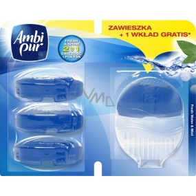 Ambi Pur Fresh Water & Mint Wc toaletný blok a 3 náhradné náplne 4 x 55 ml