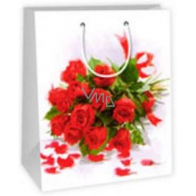 Ditipo Darčeková papierová taška 26,4 x 13,6 x 32,7 cm biela - kytica ruží
