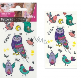 Tetovacie obtlačky farebné detské s glitrami Vtáčiky 10,5 x 6 cm