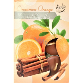 BISPOL Aura Cinnamon - Orange - Škorica a pomaranč vonné čajové sviečky 6 kusov