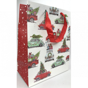 Epee Darčeková papierová taška 18 x 22,5 x 9,7 cm Vianočná Autá sa stromčeky 001 LUX strednej