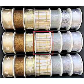 Nekupto Stuha látková vianočná Biela hnedé a zlaté pruhy 40 mm x 2 m