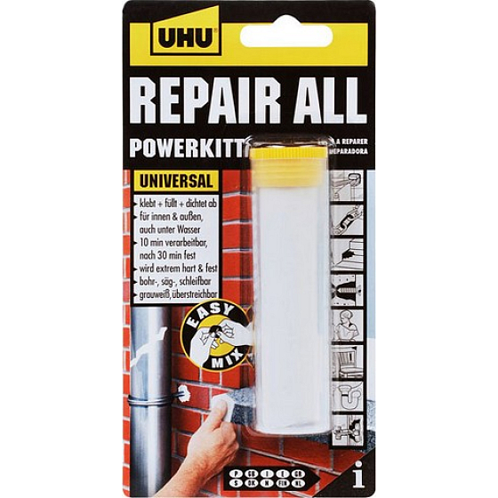 Uhu Repair All Powerkit plastelína pre rýchle opravy, lepenie, tesnenie, modelovanie, montáž a plnenie, vodeodolná 60 g