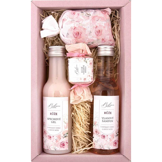 Bohemia Gifts Rosarium s extraktmi z šípok a kvetov ruže sprchový gél 200 ml + šampón na vlasy 200 ml + soľ do kúpeľa 150 g + toaletné mydlo 30 g, kozmetická sada