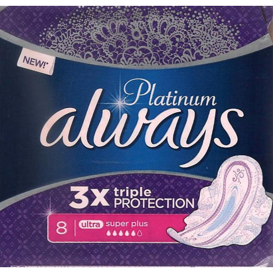 Always Platinum 3 x Triple Protection Ultra Super Plus hygienické vložky s krídelkami 8 kusov