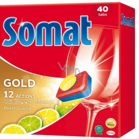 Somat Gold 12 Action Lemon & Lime Tablety do umývačky, pomáhajú odstrániť aj odolné nečistoty bez predumytia 40 kusov
