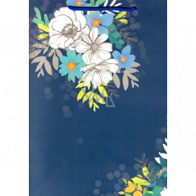 Ditipo Darčeková papierová taška 26,4 x 32,5 x 13,5 cm modrá bielo modré kvety