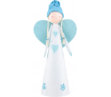 Anjel Flísový s modrými krídlami v tvare srdca modrobiely 40 cm na postavenie
