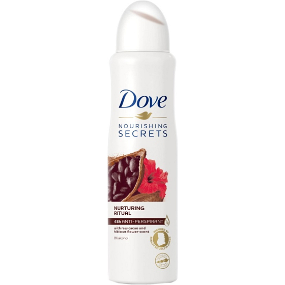 Dove Nourishing Secrets Nurturing Raw Cacao & Hibiscus Flower antiperspirant deodorant v spreji pre ženy 150 ml