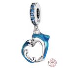 Charm Striebro 925 Delfín na vlne v tvare srdca, prívesok na náramok more