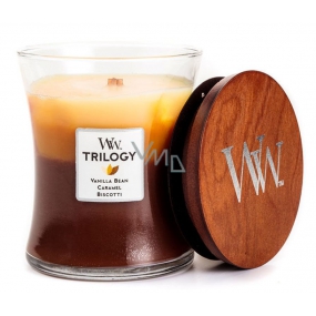 WoodWick Trilogy Cafe Sweets - Sladkosti ku káve vonná sviečka s dreveným knôtom a viečkom sklo veľká 609,5 g