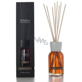 Millefiori Milano Natural Vanilla & Wood - Vanilka a Drevo Difuzér 250 ml + 8 stebiel v dĺžke 30 cm do stredne veľkých priestorov vydrží minimálne 3 mesiace