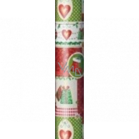 Präsenta Darčekový baliaci papier 70 cm x 5 m Vianočné červeno-bielo-zelený so srdiečkami a darčeky
