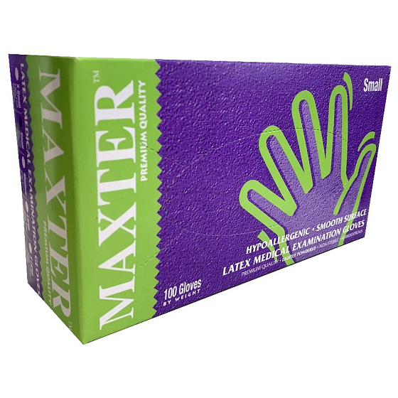 Maxter Rukavice hygienické jednorazové latexové hypoalergénne púdrované, veľkosť S, box 100 kusov