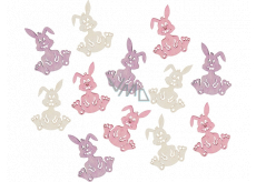 Drevené králiky béžovo-fialovo-ružové 4 cm 12 kusov