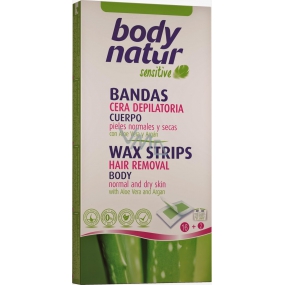 Body Natur Sensitive Aloe Vera a Arganový olej epilačné voskové pásky pre celé telo 16 kusov + poepilačné obrúsky 2 kusy
