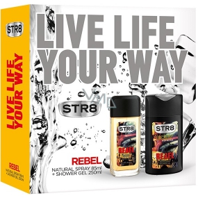 Str8 Rebel parfumovaný deodorant sklo pre mužov 85 ml + sprchový gél 250 ml, kozmetická sada