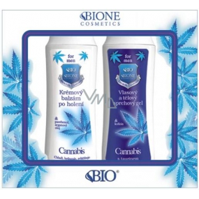 Bione Cosmetics for Men Cannabis Q10 vlasový a telový sprchový gél 200 ml + krémový balzam po holení 200 ml, kozmetická sada pre mužov