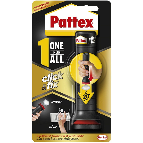 Pattex One For All Click & Fix univerzálne montážne lepidlo s jednoduchou aplikáciou až 20 dávok 30 g