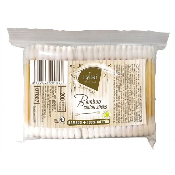 Lybar Original Natural Bamboo bambusové vatové tyčinky vrecko 200 kusov