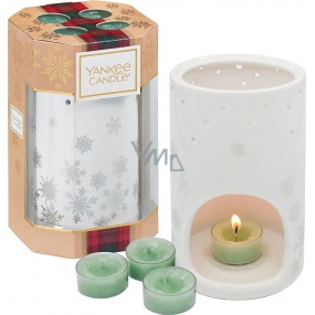 Yankee Candle White Fir - ojíněná jedľa čajová sviečka 4 kusy + svietnik keramický 1 kus, vianočné darčeková sada