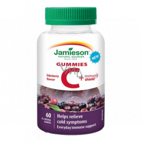 Jamieson Vitamín C + Immune Shield Gummies Čierny bez želatínové pastilky posilňujúci imunitu, doplnok stravy 60 tabliet