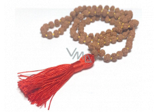 108 Mala Shiva Rudraksha, meditačné šperky, prírodné indické semienka, uzlíky, elastické, ručne vyrobené, strapce 8 cm, korálky 7-8 mm