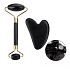 Obsidiánová Gua Sha 5 x 8 cm + masážny valček 14 x 5,5 cm redukuje vrásky, opuchy, zlepšuje elasticitu pokožky, sada bez obalu