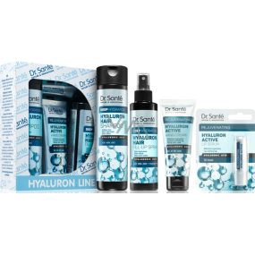 Dr. Santé Hyaluron Hair Deep Hydration šampón pre suché, matné a lámavé vlasy 250 ml + sprej na vlasy pre suché, matné a lámavé vlasy 150 ml + krém na ruky 75 ml + balzam na pery s kyselinou hyalurónovou 3,6 g, kozmetická sada pre ženy