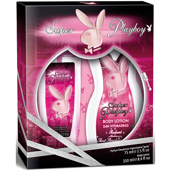 Playboy Super playboy for Her parfumovaný dezodorant sklo pre ženy 75 ml + telové mlieko 250 ml, darčeková sada