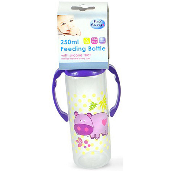 First Steps Jungle 0+ dojčenská fľaša s úchopmi Hroch 250 ml