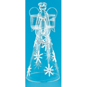 Anjel sklenený s vločkami na sviečku 24 cm