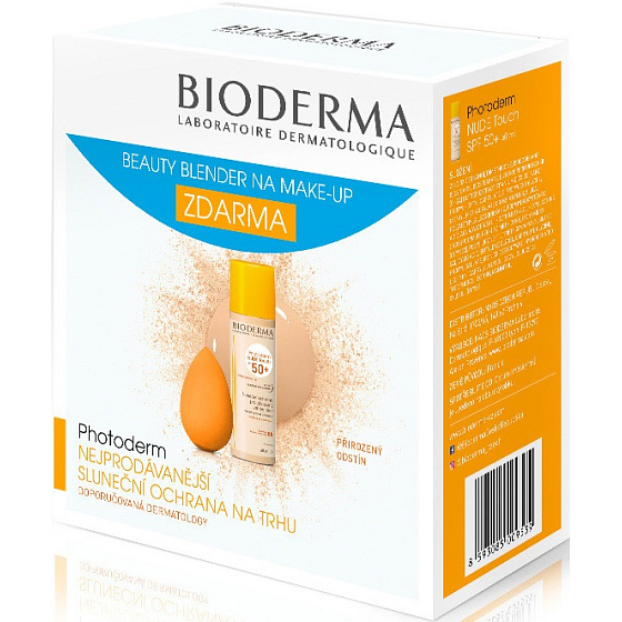 Bioderma Photoderm Nude Touch SPF 50 tónovaný fluid Prirodzený odtieň 40 ml + Beauty Blender hubka na make-up, kozmetická sada