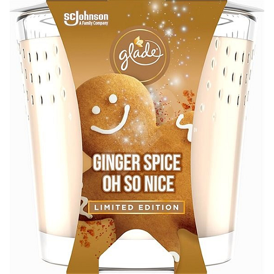 Glade Ginger Spice Oh So Nice s vôňou perníkového korenia a vanilky vonná sviečka v skle, doba horenia až 32 hodín 129 g