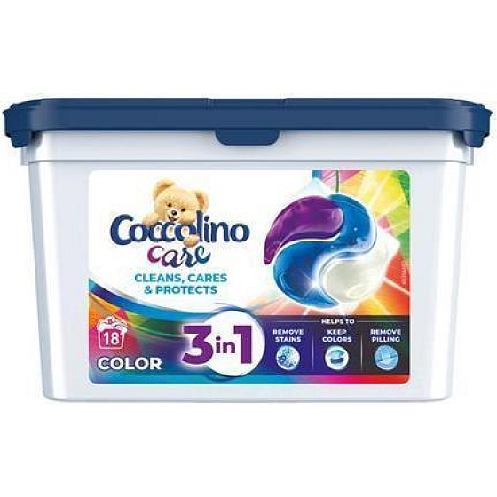 Coccolino Care Cleans, Cares & Protects 3v1 kapsule na pranie na farebnú bielizeň 18 dávok 486 g